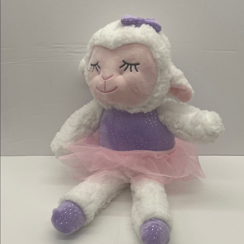 Adorable Plush Lamb Toy with Pink and Purple Outfit - Picture 3 of 7